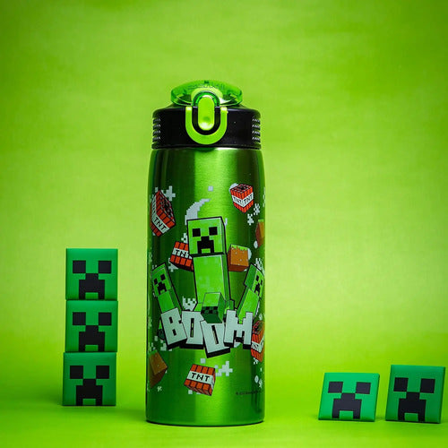 Botella De Agua Zak Minecraft Acero Inoxidable Verde Oscuro