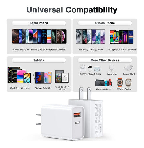 Pack De 2 Cargadores Rápidos Usb C De 20w Lcgens Blanco