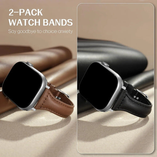 Set Correas De Cuero Slim Para Apple Watch Negro/marrón 3.8 Cm