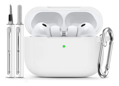 Funda De Silicona Para AirPods Pro 3 Con Kit Limpieza Blanco