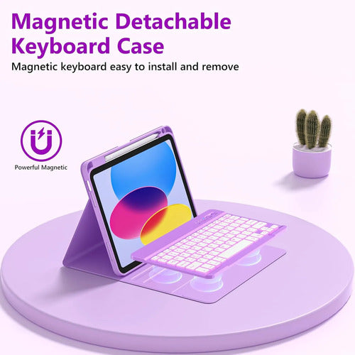 Funda Con Teclado Para iPad A16 11th 10th Gen Violeta