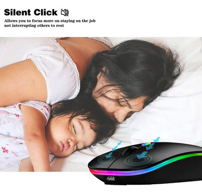 Mouse Inalámbrico Bluetooth Recargable Led Dual Mode Negro