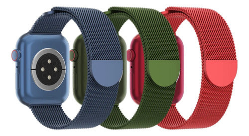 Pack 3 Correas Metálicas Malla Para Apple Watch 38-49mm Verde Oscuro 3.8 Cm