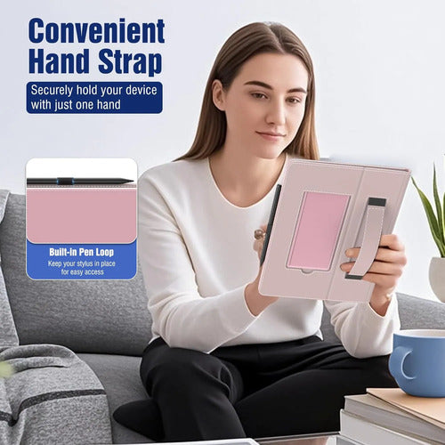 Funda Universal Para Tablet 10.1 Con Soporte Y Correa Rosa Claro