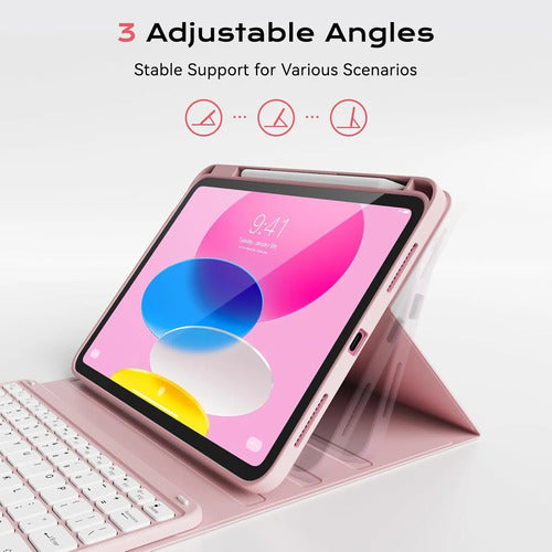 Funda Con Teclado iPad 11th/10th Gen (a16) Retroiluminada Rosa Claro
