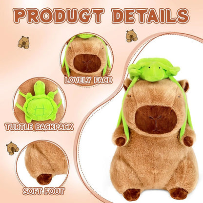 Peluche Capybara  Con Mochila De Tortuga Marrón Marrón