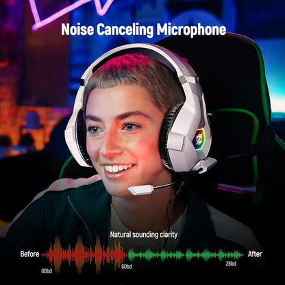 Auriculares Gaming Ozeino 7.1 Con Micrófono Y Luz Led Blanco