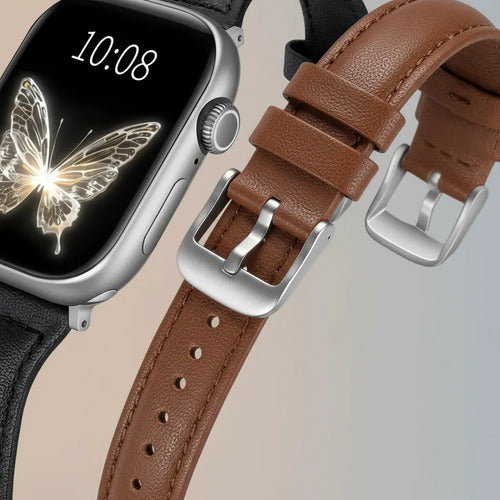 Set Correas De Cuero Slim Para Apple Watch Negro/marrón 3.8 Cm
