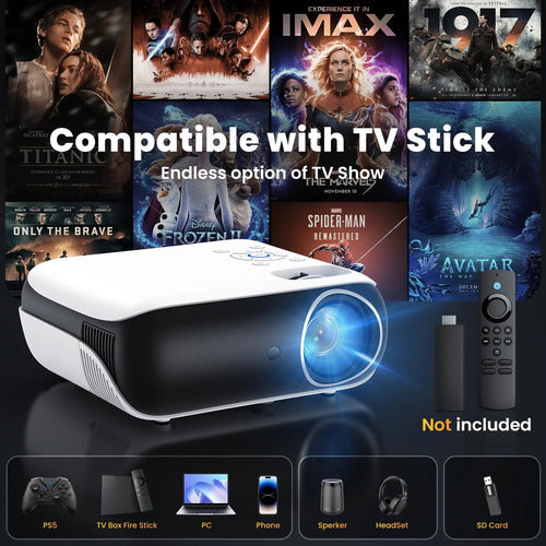 Proyector Portátil Full Hd Happrun Con Bluetooth Y Sonido... Blanco