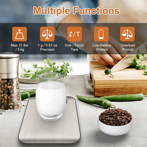 Balanza De Cocina Digital Crownful 5kg, Acero Inoxidable Plateado 5 Kg