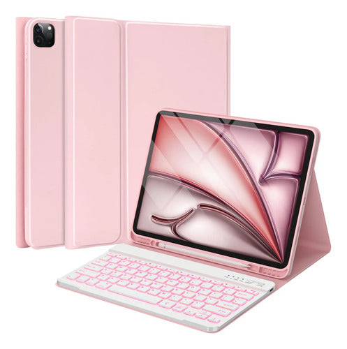 Funda Con Teclado Retroiluminado Para iPad Air Y Pro Rosa
