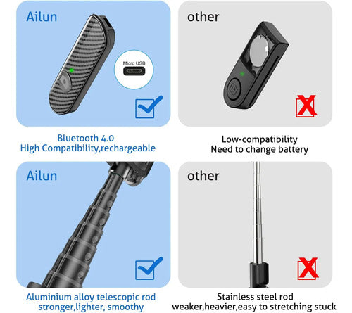 Ailun Selfie Stick TriPod 3 En 1 Con Bluetooth Negro