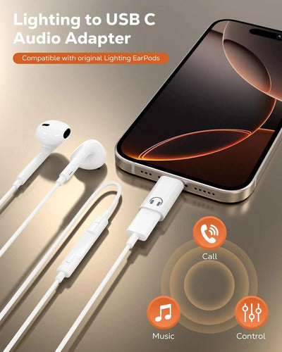Adaptador De Audio Para Auriculares Usb C A Lightning Blanco