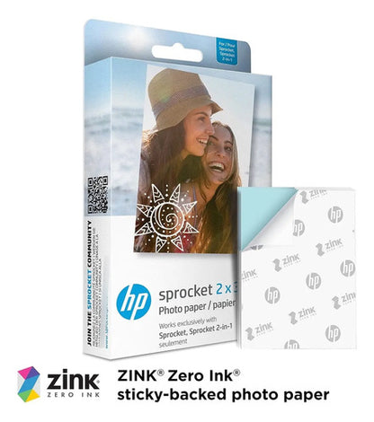 Papel Fotográfico Adhesivo Hp Sprocket 2x3 Zink (20 Hojas) Blanco