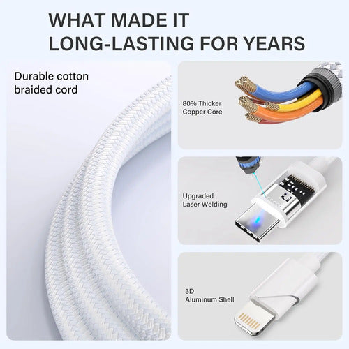 Cable De Carga 3 En 2 Usb C Para Apple Watch Y iPhone 4ft