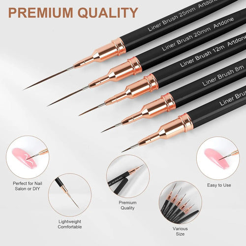 Juego De 5 Pinceles Premium Para Diseño De Uñas De Artdone