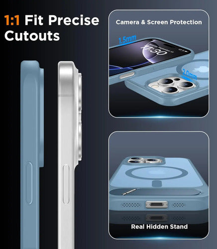 Funda Magnética Temdan Para iPhone 16 Pro Max Con Soporte Azul Claro