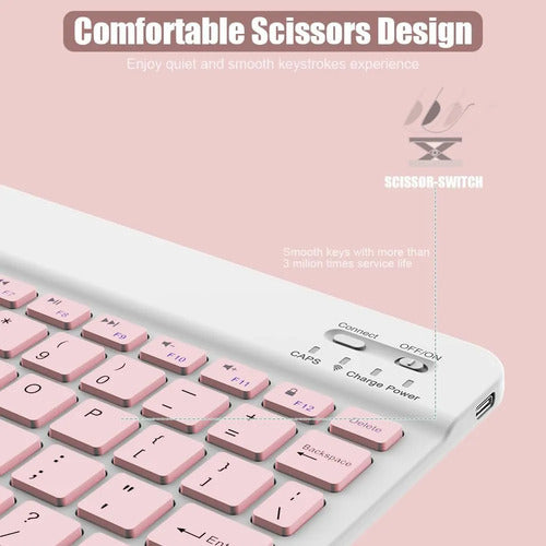 Teclado Bluetooth Inalambrico Para Tablets Rosa