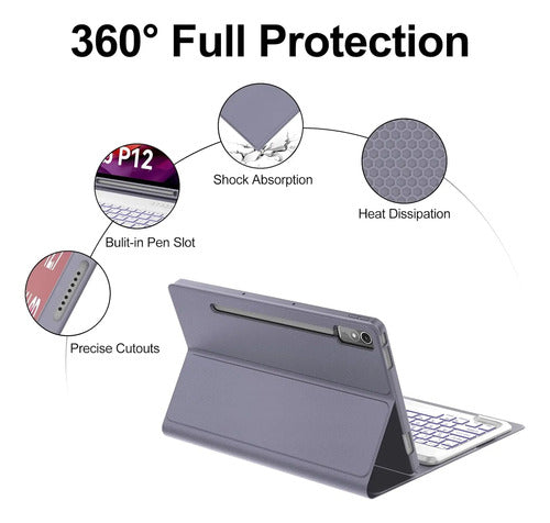 Funda Con Teclado Para Lenovo Tab P12 Lavanda