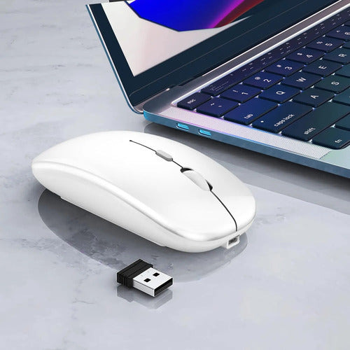 Mouse Inalámbrico Bluetooth Recargable Led Dual Mode Bright White