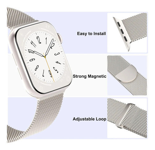 Pack 3 Correas Metálicas Malla Para Apple Watch 38-49mm Negro 3.8 Cm