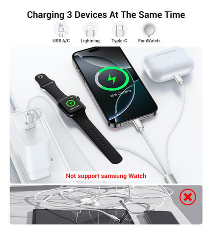 Cable De Carga 3 En 2 Temdan Para Apple Watch Y iPhone Blanco