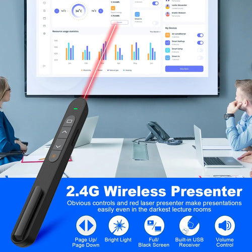 Clicker De Presentación Qui, Rf 2.4ghz, Usb Inalámbrico, ... Negro