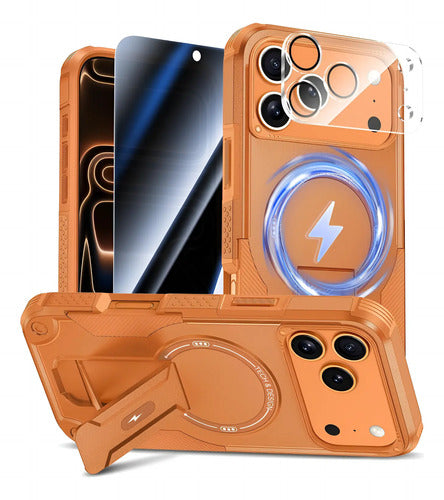 Funda Con Protector Pantalla Y Lente Para Iphon 17 Pro Max Naranja