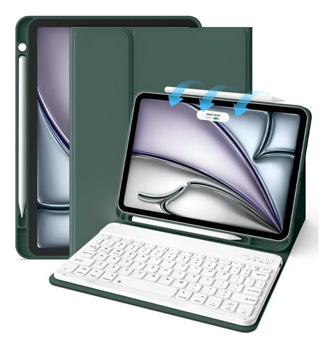 Funda Con Teclado Bluetooth Para iPad Air 11'' M3/m2 & Air Verde Oscuro