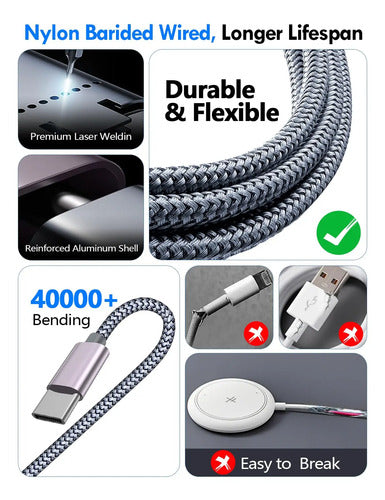 Cable De Carga Rápida 3 En 2 Para Apple Watch, iPhone Etc Gris