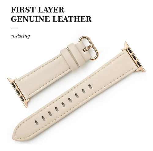 Correa De Cuero Elegante Para Apple Watch Beige 3.8 Cm