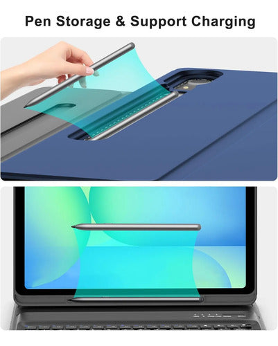 Funda Con Teclado Para Samsung Galaxy Tab S10 Fe+ Plus Azul Marino
