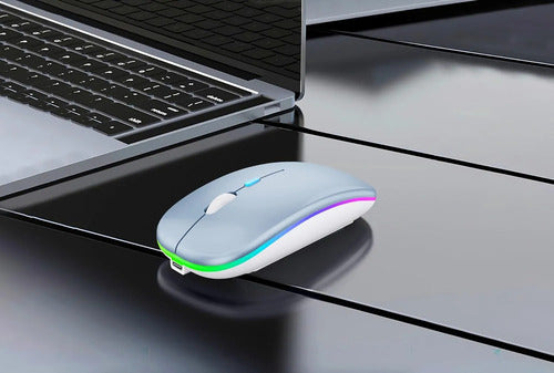 Mouse Inalámbrico Bluetooth Recargable Led Dual Mode Azul
