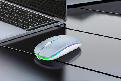 Mouse Inalámbrico Bluetooth Recargable Led Dual Mode Azul