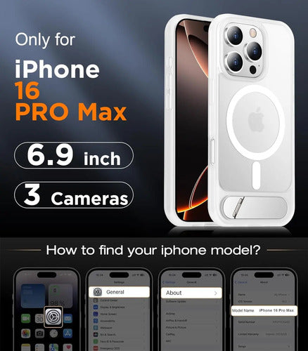 Funda Magnética Temdan Para iPhone 16 Pro Max Con Soporte Blanco