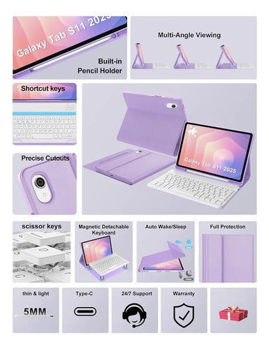 Funda Con Teclado Para Samsung Galaxy Tab S11 11' Morado