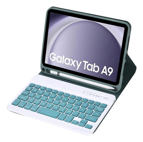 Funda Con Teclado Para Samsung Galaxy Tab A9 8.7 Verde Oscuro