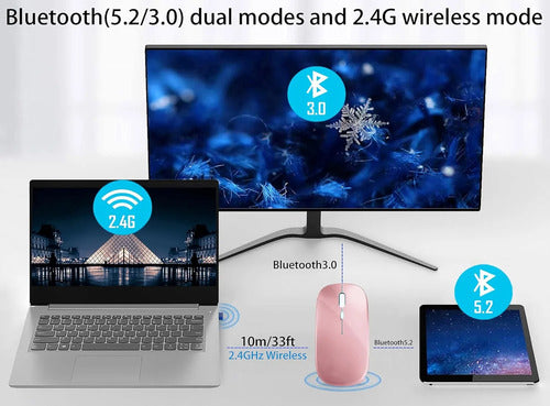 Mouse Inalámbrico Bluetooth Recargable Led Dual Mode Rosa