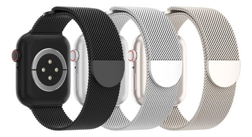 Pack 3 Correas Metálicas Malla Para Apple Watch 38-49mm Negro 3.8 Cm