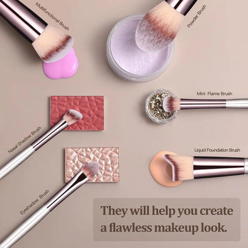 Set De 18 Brochas De Maquillaje Premium Champagne