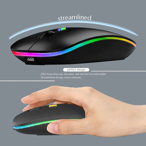 Mouse Inalámbrico Bluetooth Recargable Led Dual Mode Negro