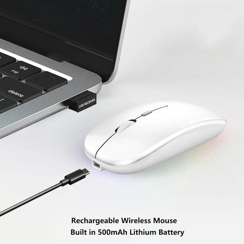 Mouse Inalámbrico Bluetooth Recargable Led Dual Mode Bright White