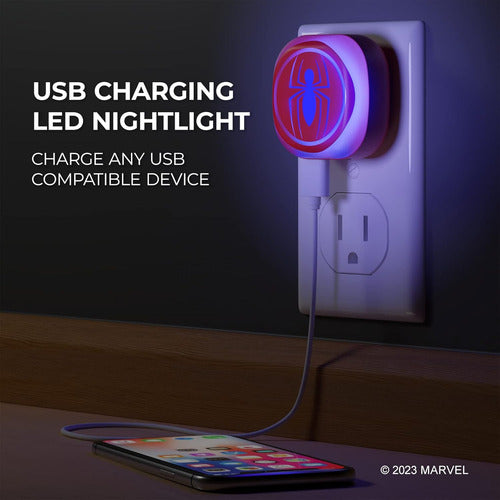 Luz Nocturna Marvel Spiderman Con Led Táctil. Rojo Rojo