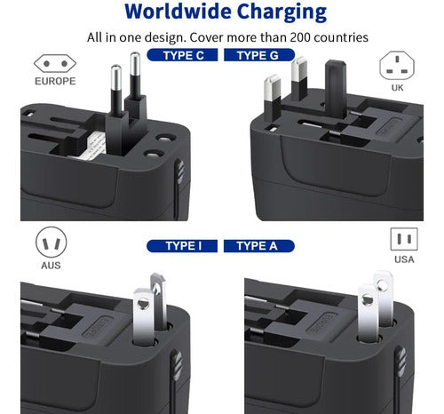 Adaptador De Viaje Universal Con Carga Rápida Usb-c Y Usb-a