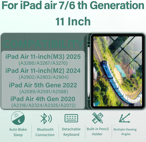 Funda Con Teclado Para iPad Air Gen 11 Verde Oscuro
