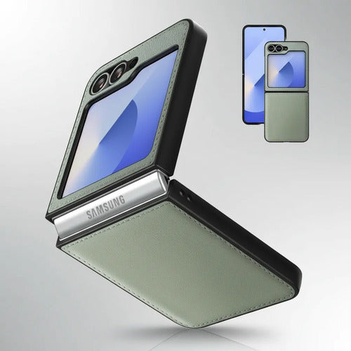 Funda De Cuero Vegano  Para Samsung Galaxy Z Flip 6/7 Fe Verde