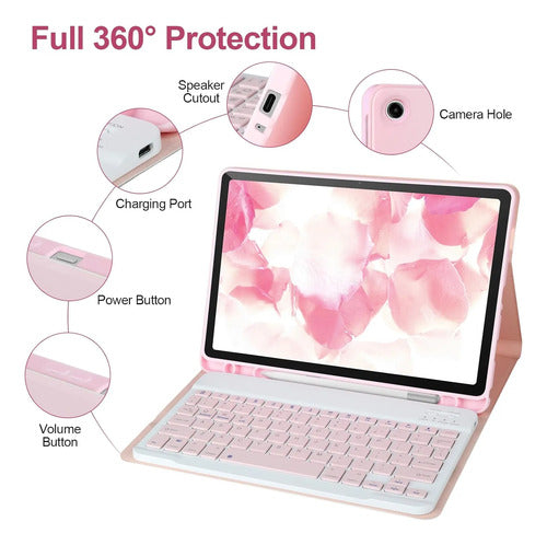 Funda Con Teclado Para Samsung Galaxy Tab A11+/a9+ 11' Rosa