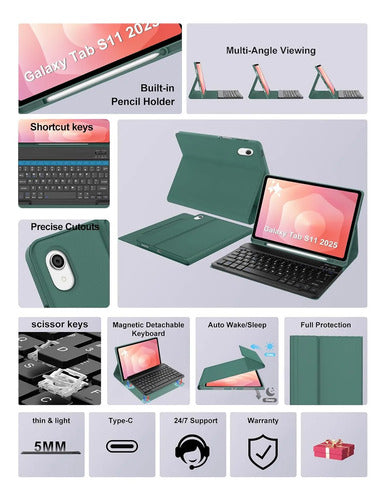 Funda Con Teclado Para Samsung Galaxy Tab S11 11' Verde Lima