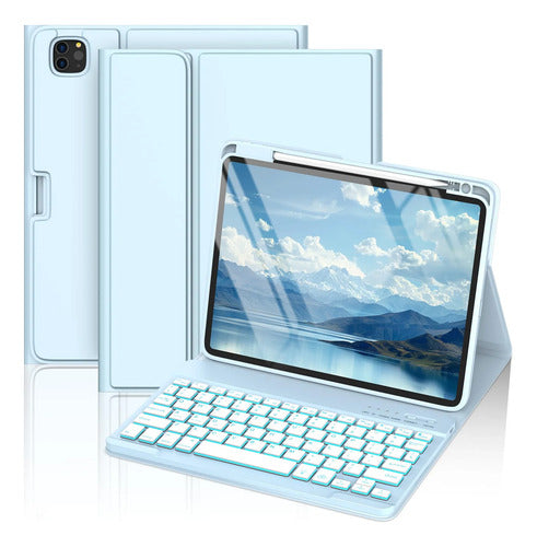 Funda Con Teclado Para iPad Air 11  Y Pro 11 Azul Claro