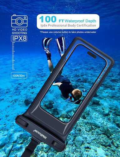 Funda Impermeable Wellhouse Para iPhone Y Samsung, 8 PuLG... Negro